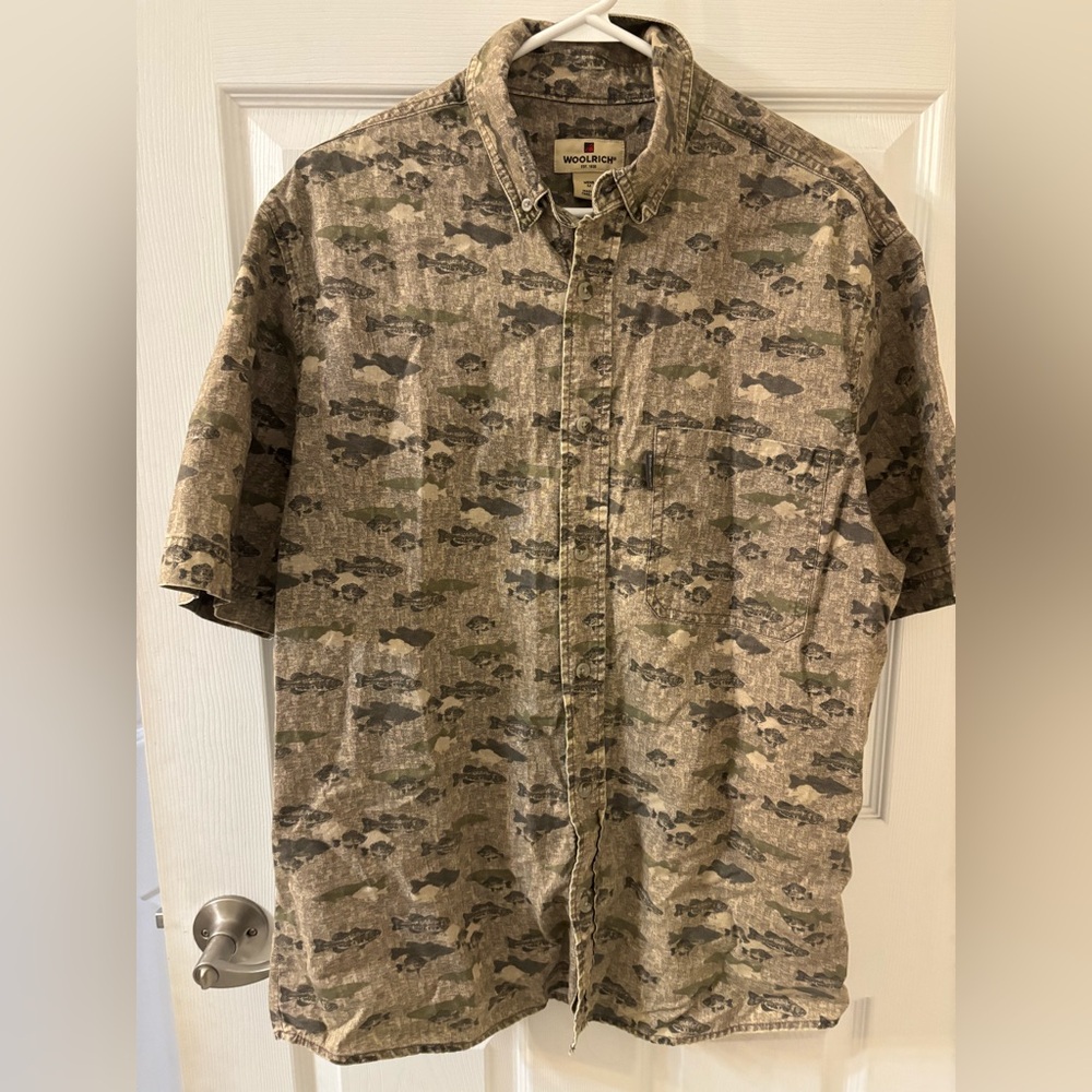 Woolrich Button Down with Camouflage Fish Print